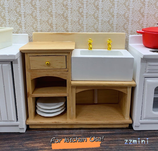 1/12 Dollhouse Miniature Kitchen Bathroom Furniture Cabinets Sink With Drawer Decoration Toy Gift