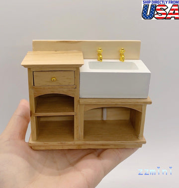 1/12 Dollhouse Miniature Kitchen Bathroom Furniture Cabinets Sink With Drawer Decoration Toy Gift