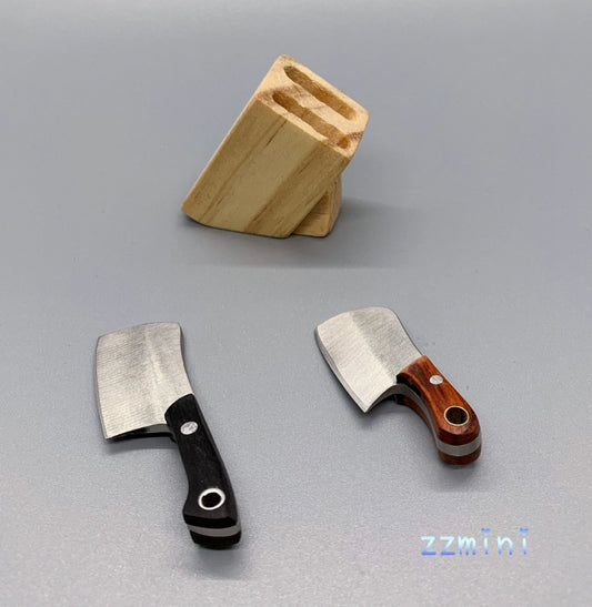 Real Mini Cooking World Smallest Tiny Working Pocket EDC Stainless Steel Knife Keychain and Wooden Knife Holder For Cooking Tiny Food Show