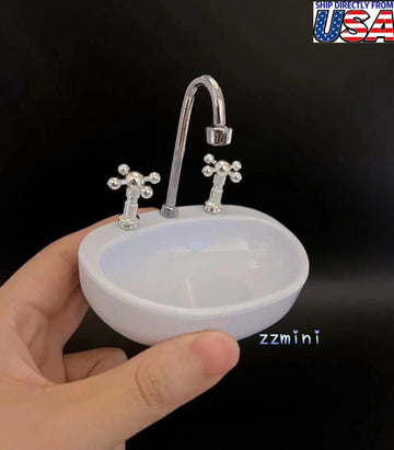 1/6 Dollhouse Miniature Figure Action HANDMADE Sink Washbasin Bathroom Basin Silver Faucet Set Sindy Accessories Toy Decoration