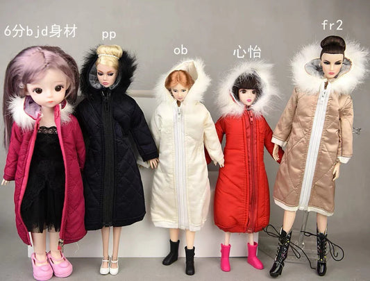Handmade Clothes For 11.5in Fashion Doll WHITE Coat Long Jacket Parka Warm Miniature Coat