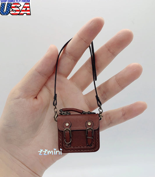 1/6 Handmade Cowhide Leather Fashion Doll Crossbody Handbag Drum Messenger Genuine Bag for Blythe OB24 Fashion Royalty Accessories