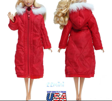 Handmade Clothes For 11.5in Fashion Doll RED Coat Long Jacket Parka Warm Miniature Coat