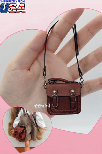 1/6 Handmade Cowhide Leather Fashion Doll Crossbody Handbag Drum Messenger Genuine Bag for Blythe OB24 Fashion Royalty Accessories