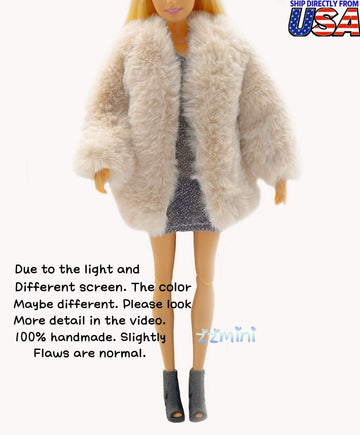 BEIGE Artificial Fur Coat Jacket For 11.5in Fashion Doll Princess Fashion Royalty Silkstone BJD Dresses Doll Clothes 1/6 Toy