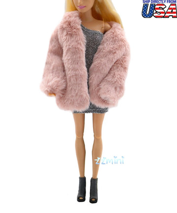 PINK Artificial Fur Coat Jacket For 11.5in Fashion Doll Princess Doll Clothes 1/6 Toy