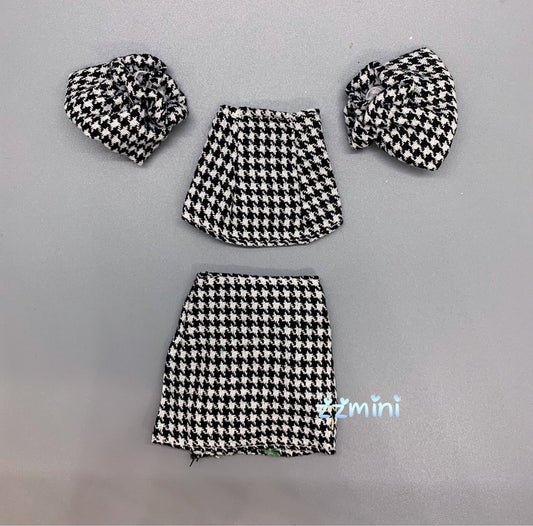 4PCS Fashion Doll Houndstooth Print Mini Dress Suit Outfit For 11.5in Fashion Royalty Silkstone BJD Dresses Clothes