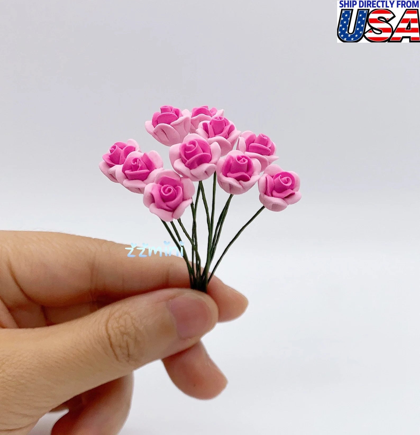 10PCS PINK Roses 1/12 Dollhouse Miniature Handmade Flower Home Living Room Bedroom Decoration