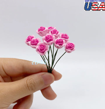 10PCS PINK Roses 1/12 Dollhouse Miniature Handmade Flower Home Living Room Bedroom Decoration