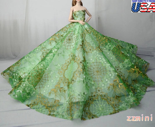 Green Wedding Dress for 11.5inch/30cm Fashion Doll Princess Elegant Long Evening Big Tail Dresses Doll Clothes 1/6 Toy