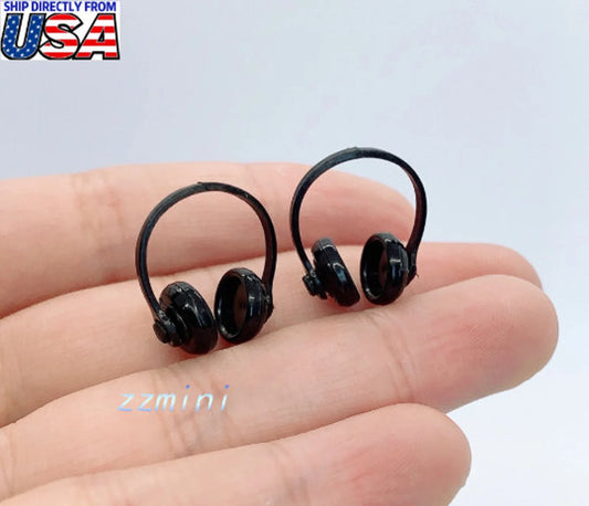 2PCS Dollhouse Miniature Black Plastic Earphone Headset Headphone For Fashion Doll Toy Decoration