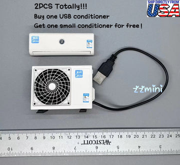 2PCS Dollhouse Miniature Rotate Working Air Conditioner USB Powered With One Free Small Conditioner