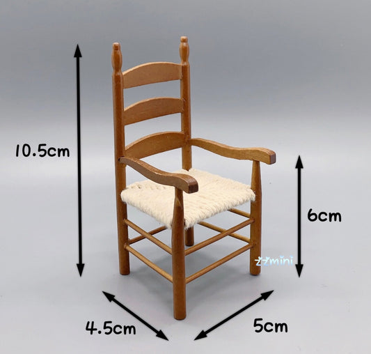 1/12 Dollhouse Miniature Medium Oak Ladder Back Arm Chair with Woven Seat Very high quality Color Finish