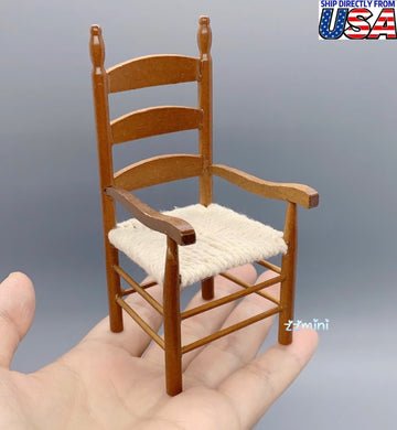 1/12 Dollhouse Miniature Medium Oak Ladder Back Arm Chair with Woven Seat Very high quality Color Finish