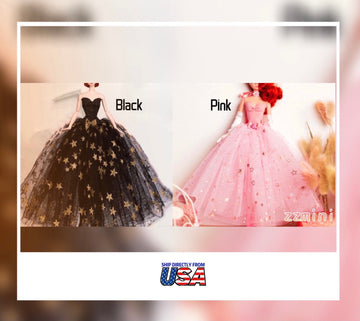 Pink or Black Star Wedding Gown Dress for 11.5inch Fashion Doll Princess Long Evening Dresses Doll Clothes 1/6 Toy