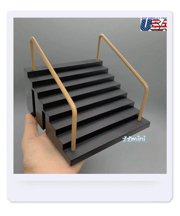 Dollhouse Miniature Plastic Black Stairs With Golden Removable Rail Mini Skateboard Toy Display Decoration Gift