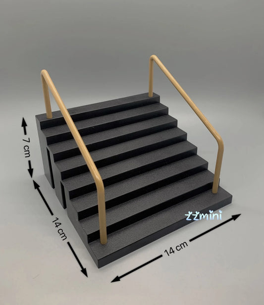 Dollhouse Miniature Plastic Black Stairs With Golden Removable Rail Mini Skateboard Toy Display Decoration Gift