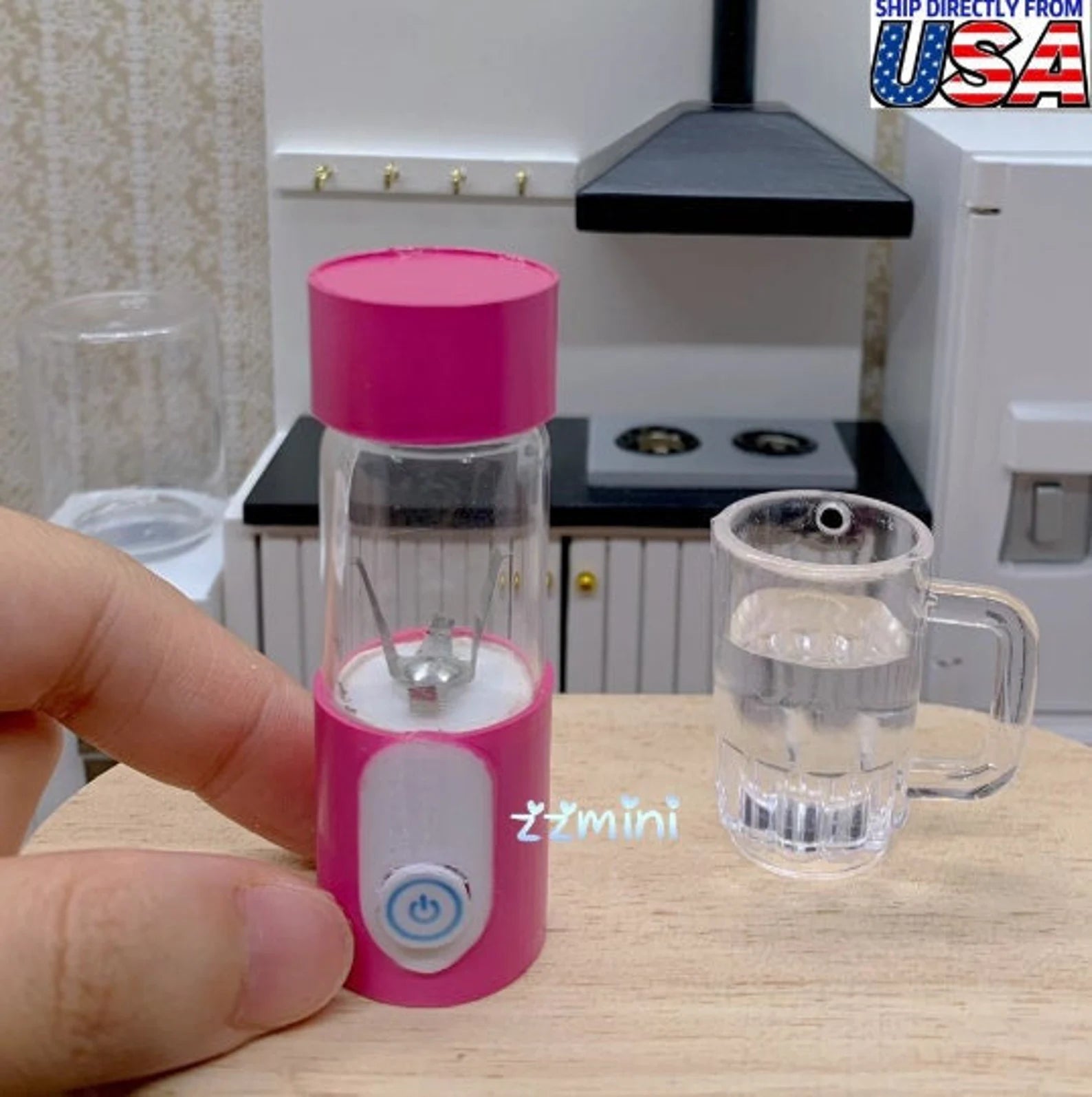 Dollhouse Miniature REAL Working Mini Cooking Fruit Juicy PINK Blender For Real Cooking Kitchen Show