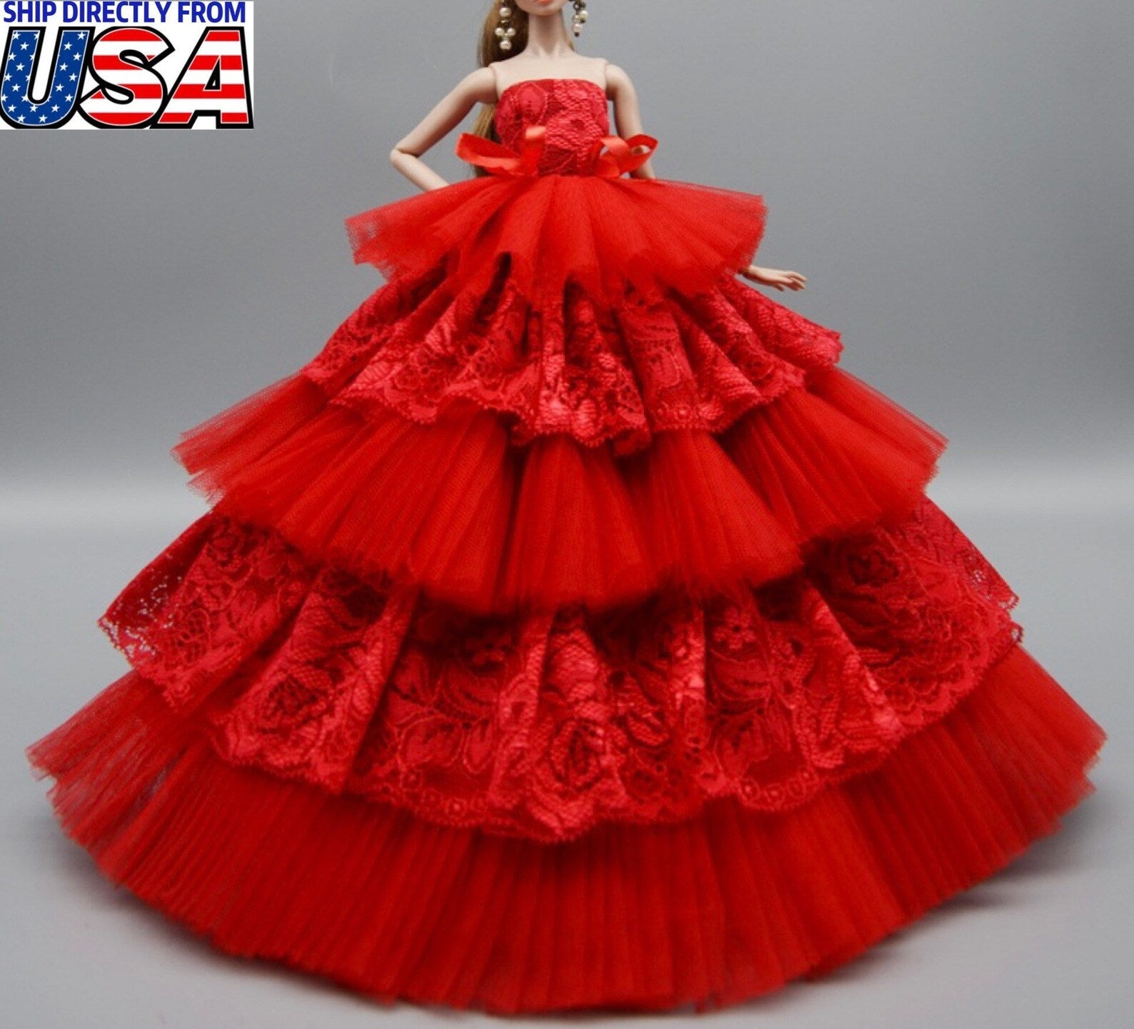 NEW Red Wedding Dress for 11.5inch Fashion Doll Princess Long Evening Dresses Doll Clothes 1/6 Toy HIGH QUALITY !