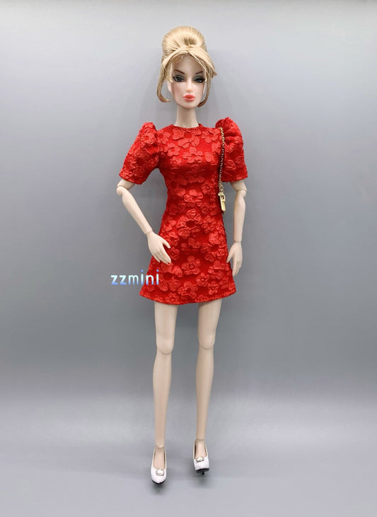 Fashion Doll Dress Red Flower Little Classical Evening Dress Clothes for 11.5" Doll