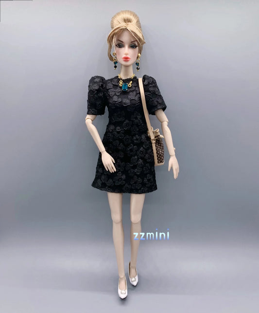Fashion Doll Dress Black Flower Little Classical Evening Dress Clothes for 11.5" Doll