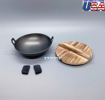 2PCS Dollhouse Miniature Real Mini Cooking Uncoated Cast Iron Frying Wok Pot Pan With Handle Miniature Kitchen For The Tiny Food