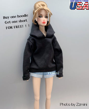 Handmade Black Hoodie For 11.5inch Fashion Doll Princess Top Doll Clothes 1/6 Toy