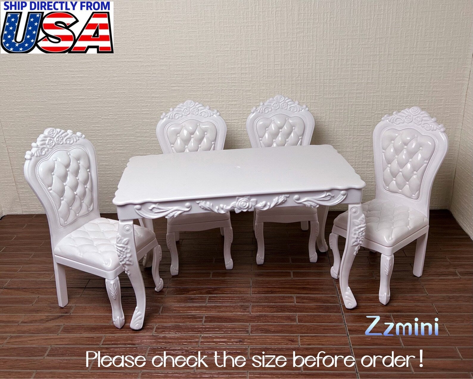 5PCS Miniature For 11.5'' Fashion Doll 1/6 White Table and Chair Set Dollhouse Toy For Action Figure Fashion Doll Use