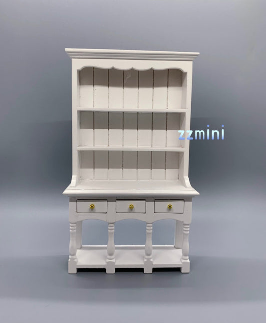 1/12 Dollhouse Miniature 3 Drawer White Cupboard Kitchen Hutch Cabinets with Pot Shelf