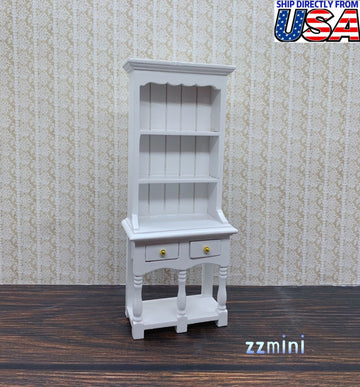 1/12 Dollhouse Miniature 2 Drawer White Cupboard Kitchen Hutch Cabinets with Pot Shelf