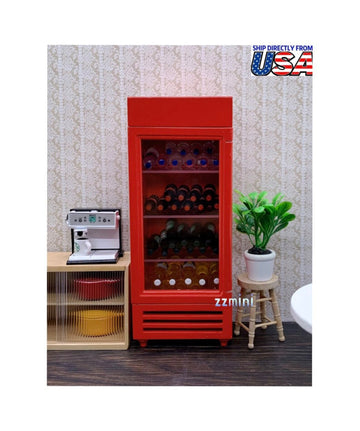 1:12 Dollhouse Miniature Wood Red Refrigerator Freezer Dollhouse Model Kitchen Furniture Decoration