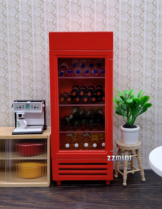 1:12 Dollhouse Miniature Wood Red Refrigerator Freezer Dollhouse Model Kitchen Furniture Decoration