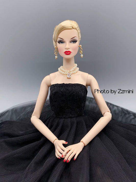Handmade Fashion Doll Jewelry Set Pearl and Rhinestones Earring and Necklace Accessories