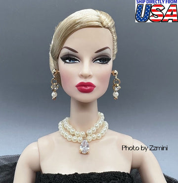 Handmade Fashion Doll Jewelry Set Pearl and Rhinestones Earring and Necklace Accessories