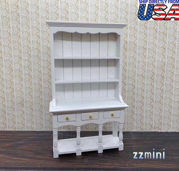 1/12 Dollhouse Miniature 3 Drawer White Cupboard Kitchen Hutch Cabinets with Pot Shelf