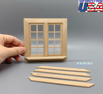 1:12 Dollhouse Miniature DIY Unfinished Wooden Double Hung Window Furniture Casement Dec Toy