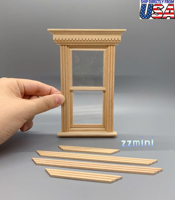 1:12 Dollhouse Miniature DIY Unfinished 2 Panel Wooden Window Frame Furniture Kit Casement Dec Toy