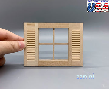 1:12 Dollhouse Miniature DIY Unfinished 4 Panel Wooden Window Frame Furniture Kit Casement Dec Toy