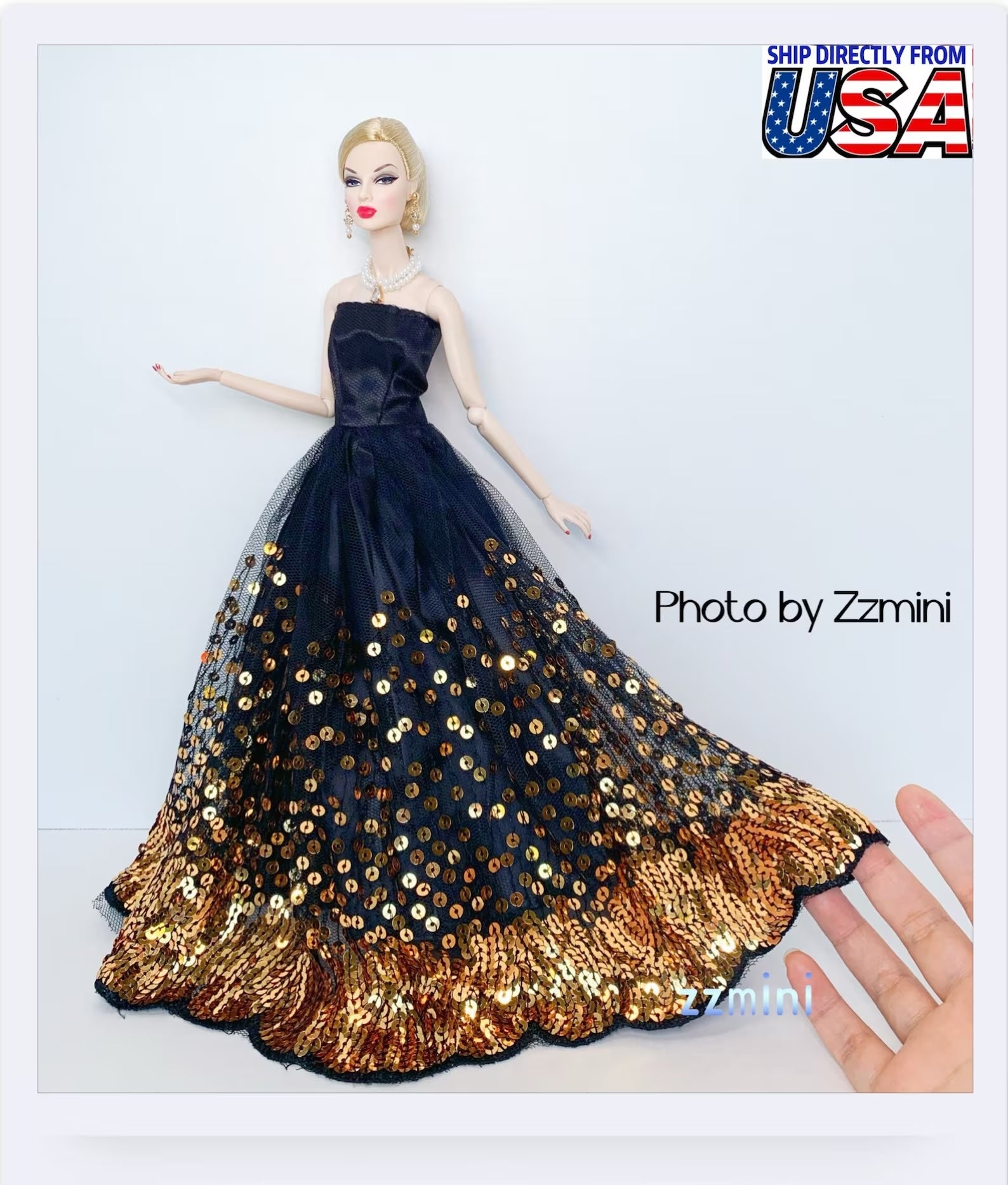 Black Wedding Dress for 11.5inch Fashion Doll Princess Long Evening Dresses 1/6 Doll Clothes