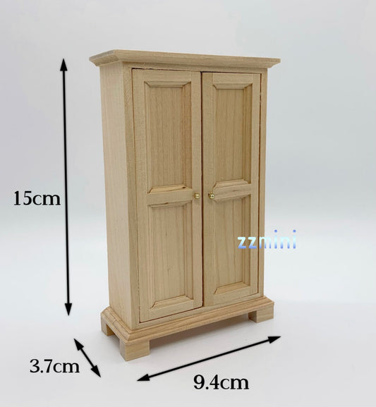 1/12 Dollhouse Miniature 2 Doors Unfinished Wardrobe Armoire Wooden Closet Hutch Cabinets Can Be Painted