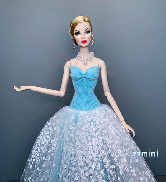 Baby Blue Flower Wedding Gown Dress for 11.5inch Fashion Doll Princess Long Evening Dresses Doll Clothes 1/6 Toy