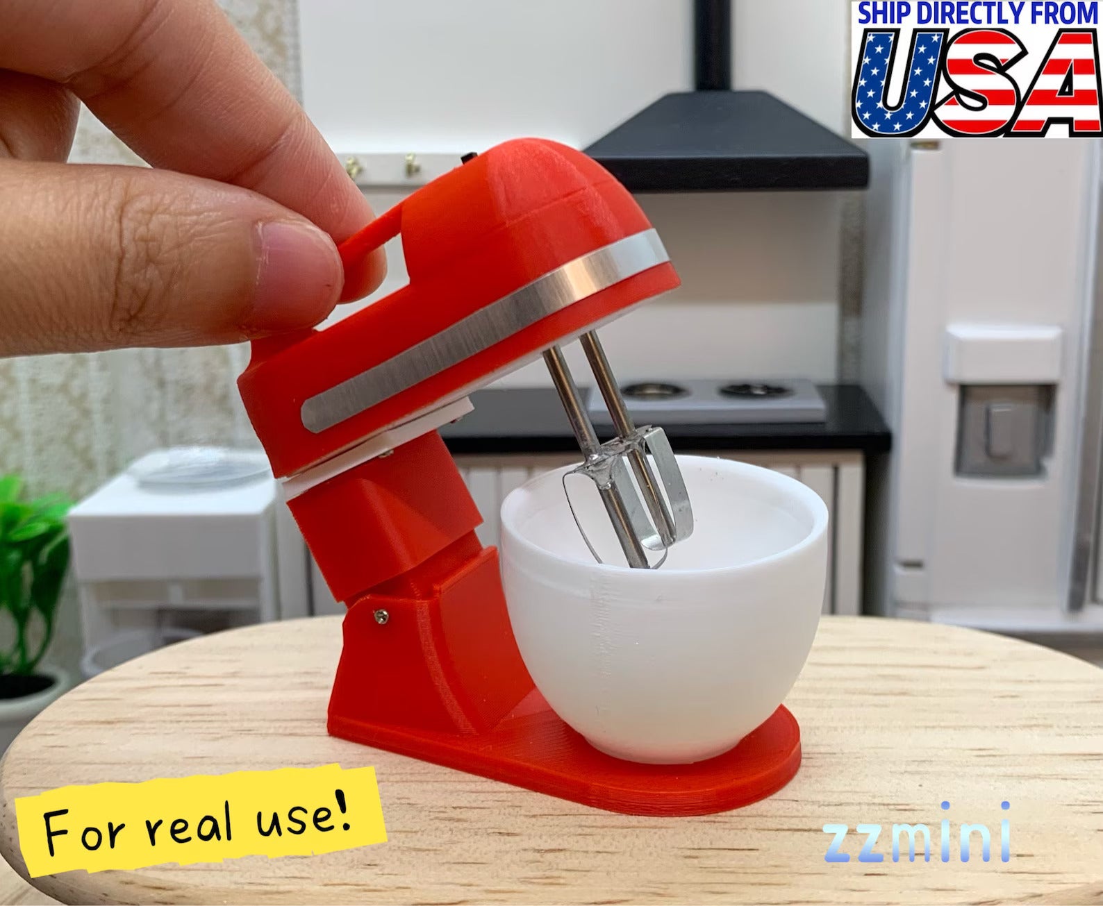 Dollhouse Miniature REAL Working Mini Cooking Stand and Hand Red Mixer Blender For Real Cooking Baking Kitchen Show