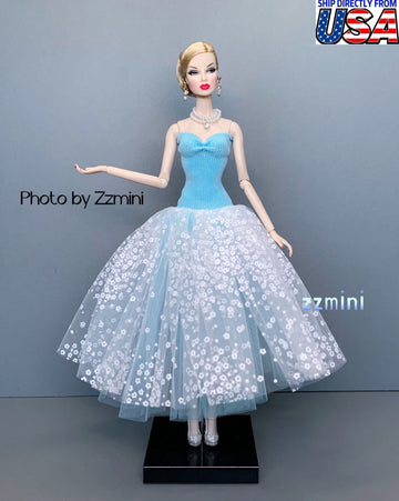 Baby Blue Flower Wedding Gown Dress for 11.5inch Fashion Doll Princess Long Evening Dresses Doll Clothes 1/6 Toy