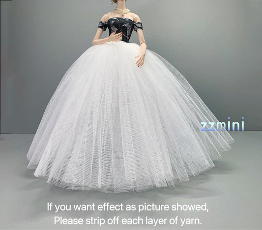 White And Black Wedding Dress for 11.5inch Fashion Doll Tiffany Blue Long Evening Dress 1/6 Clothes with free Head Veil
