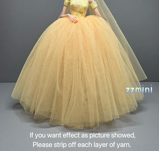 Yellow and Light Orange Wedding Dress for 11.5inch Fashion Doll Long Evening Dress 1/6 Clothes with free Head Veil