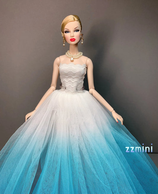 High Quality Handmade Clothes For 11.5'' / 30cm Fashion Doll Dress Gradient Color Blue & White Gown Wedding Dress