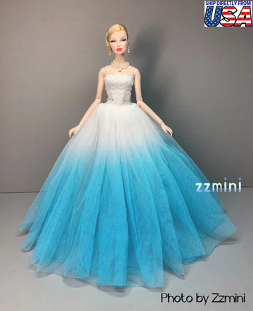 High Quality Handmade Clothes For 11.5'' / 30cm Fashion Doll Dress Gradient Color Blue & White Gown Wedding Dress