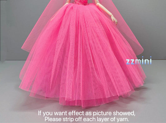 Rose Pink Wedding Dress for 11.5inch Fashion Doll Tiffany Blue Long Evening Dress 1/6 Clothes with free Head Veil