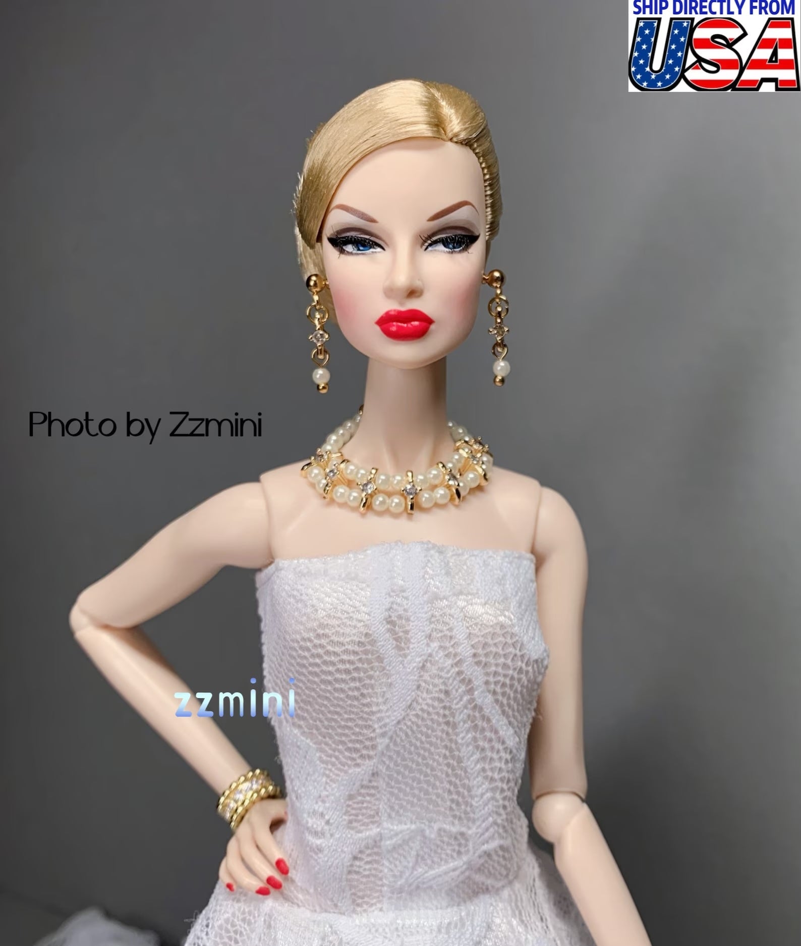 4PCS Handmade Fashion Doll Jewelry Rhinestones Earring Necklace And Bracelet Set Accessories