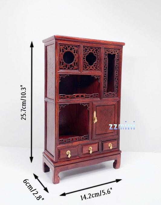 Dollhouse Miniature Oriental Handmade Mini Cabinet Bookcase Red Rosewood Living Room Furniture Decoration Gift